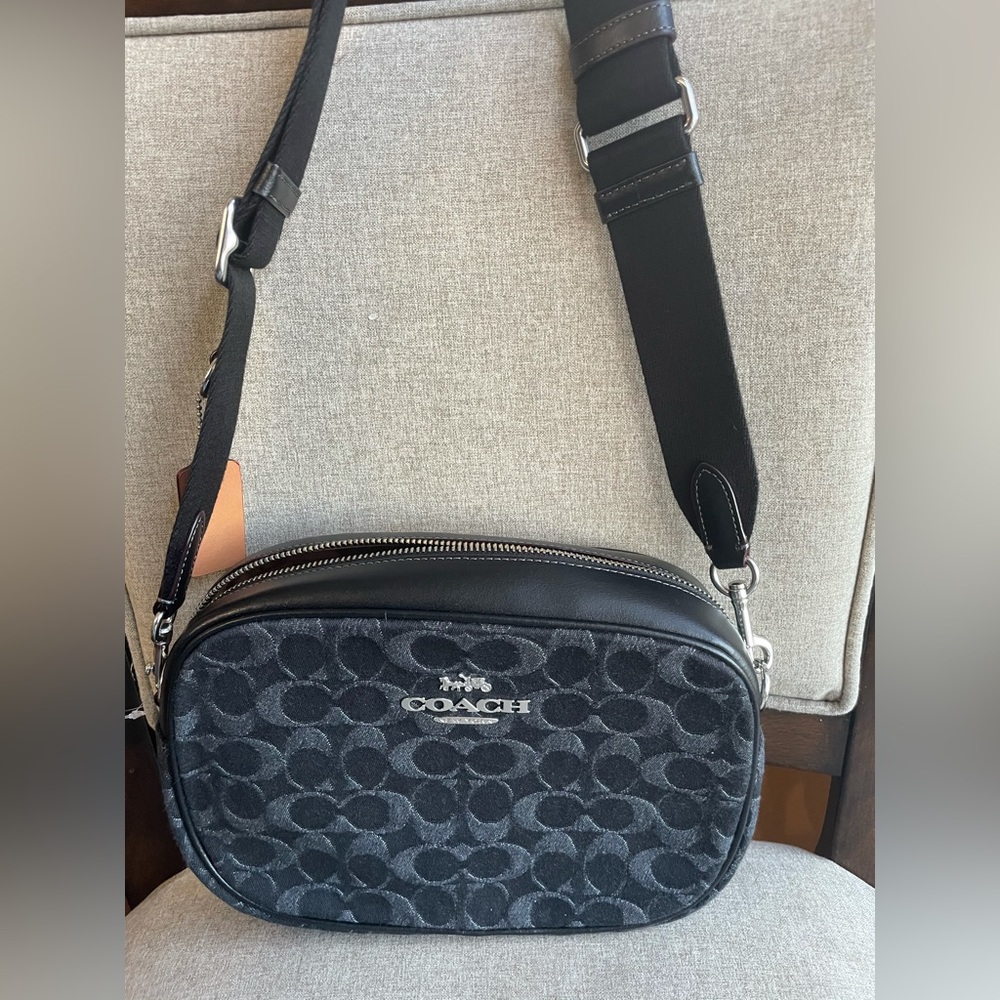NWT！COACH JAMIE CAMERA BAG IN SIGNATURE DENIM (COACH CQ710) SILVER/BLACK